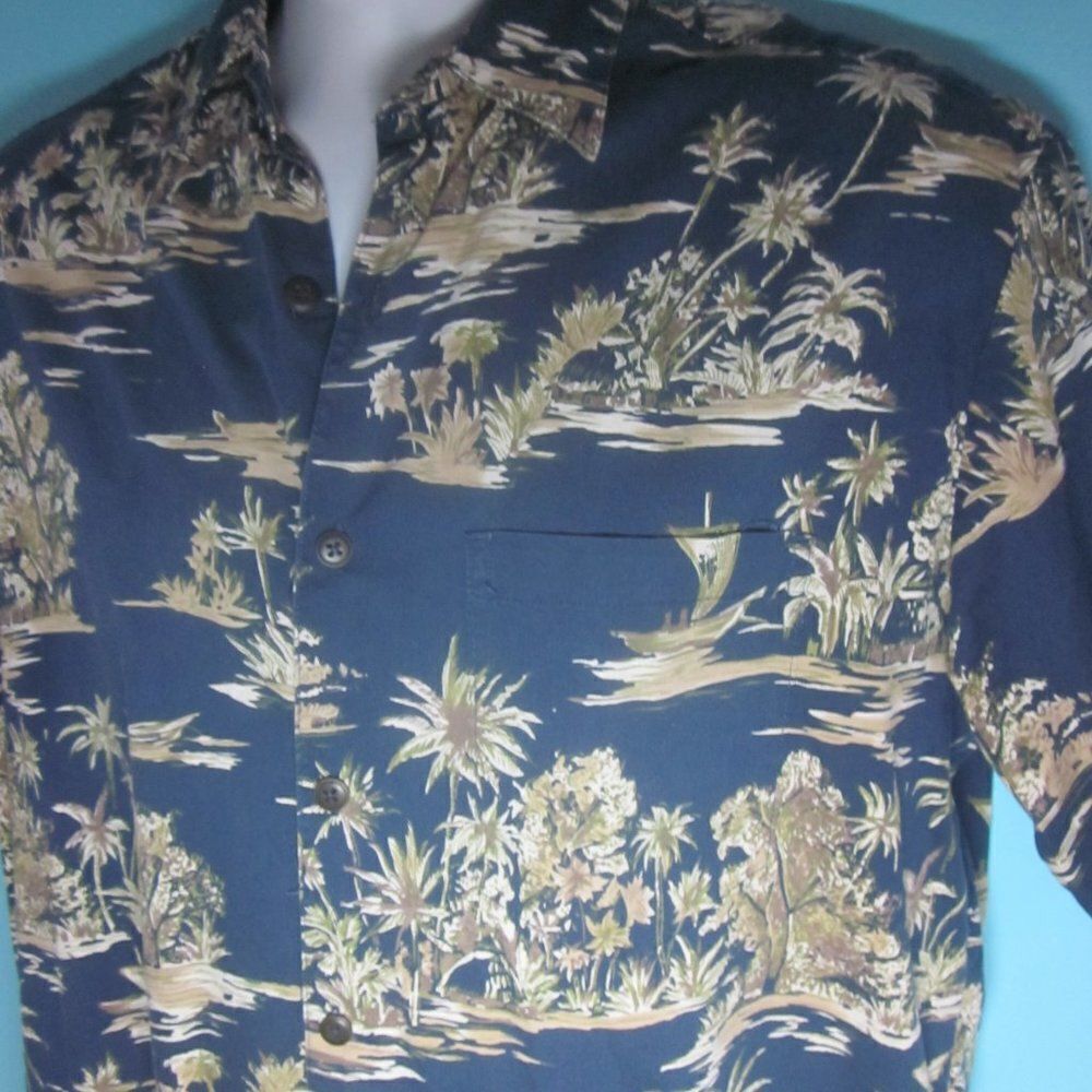 Pau Hana Mens Navy Blue Aloha Vintage Hawaiian Short Slv Shirt Size M 44" Chest - Picture 8 of 8